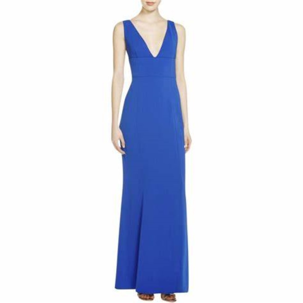 NWT Ralph Lauren Blue Deep V Neck Slit Formal Gown 2